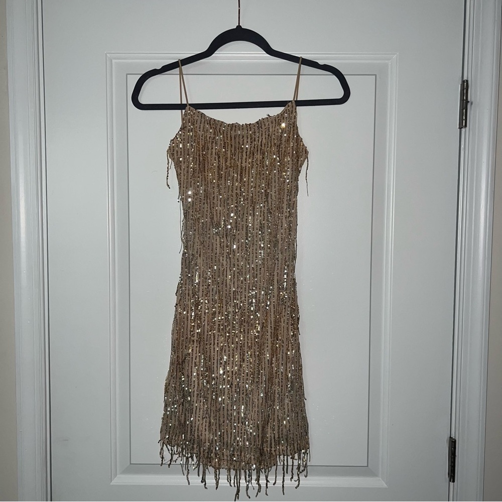 Fashion Nova Glittering Gold Mini Dress